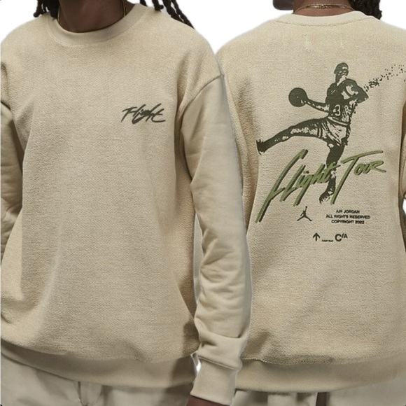 Nike Other - Air Jordan Flight Heritage Men’s Size L Beige Olive Green Crew Sweatshirt